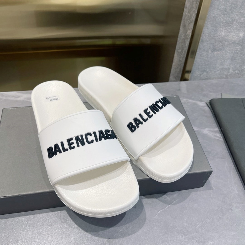 Ba*len*cia*ga 3d logo print pool slide sandal white