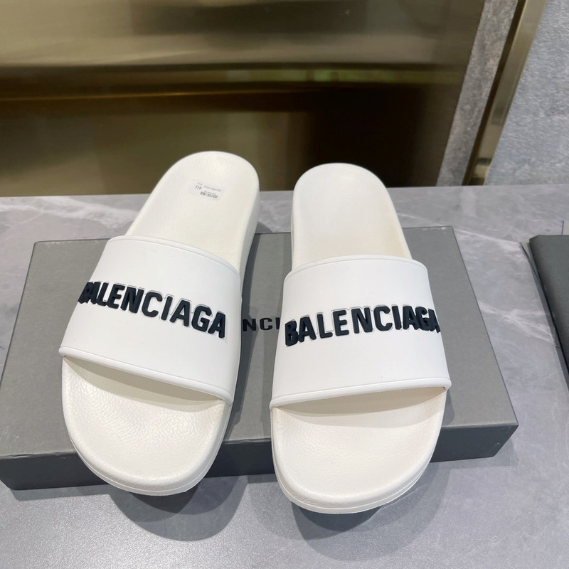 Ba*len*cia*ga 3d logo print pool slide sandal white