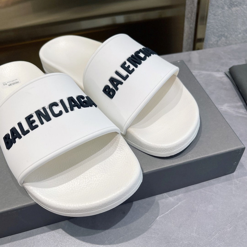 Ba*len*cia*ga 3d logo print pool slide sandal white