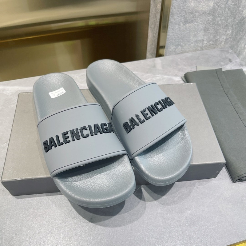 Ba*len*cia*ga 3d logo print pool slide sandal gray