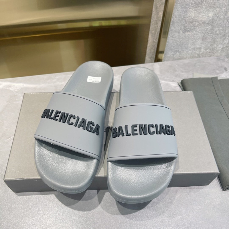 Ba*len*cia*ga 3d logo print pool slide sandal gray