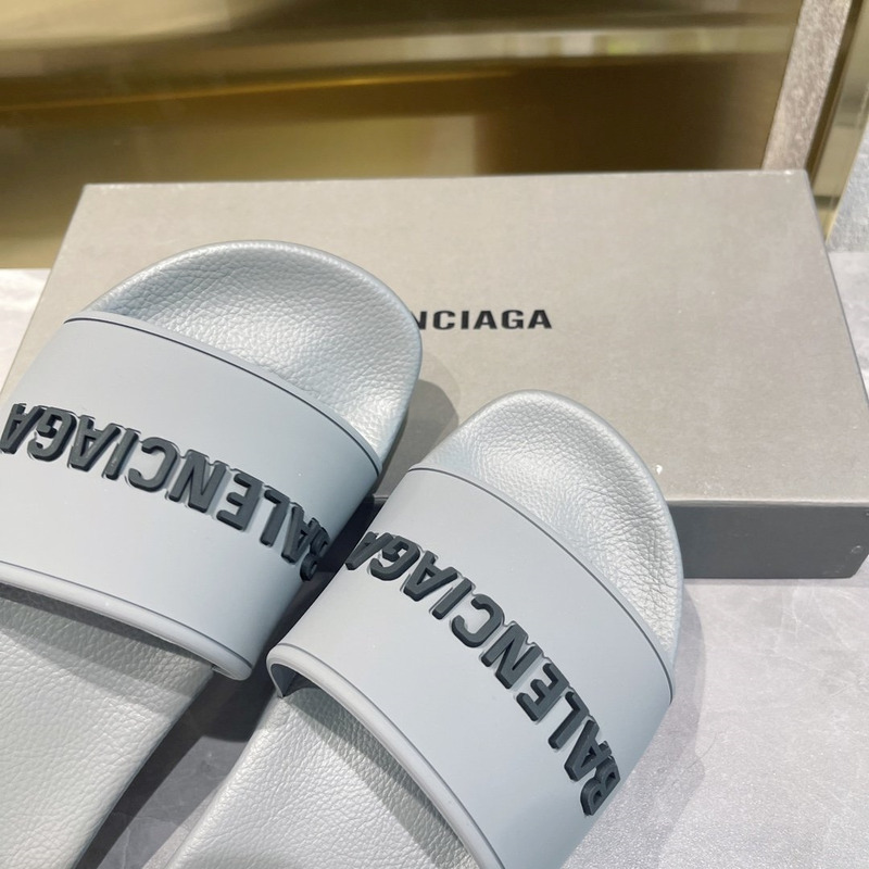 Ba*len*cia*ga 3d logo print pool slide sandal gray