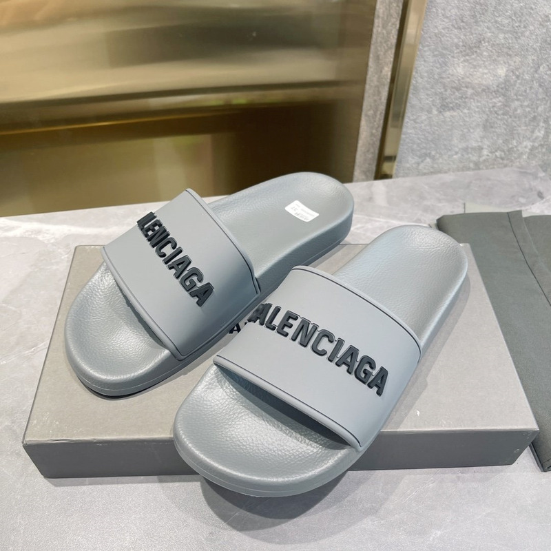 Ba*len*cia*ga 3d logo print pool slide sandal gray