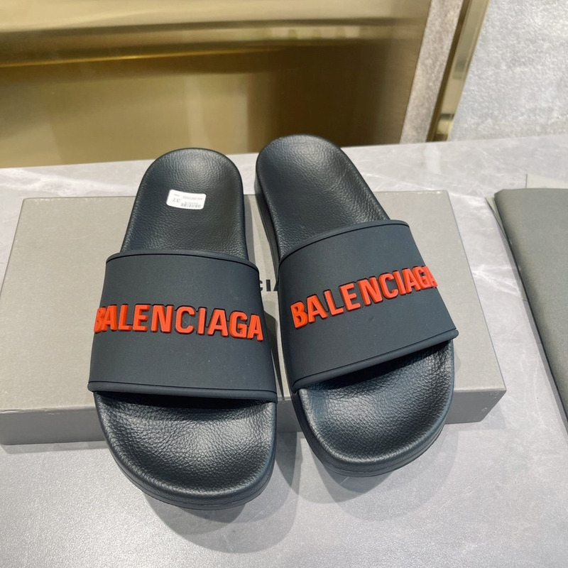 Ba*len*cia*ga 3d logo print pool slide sandal black & red