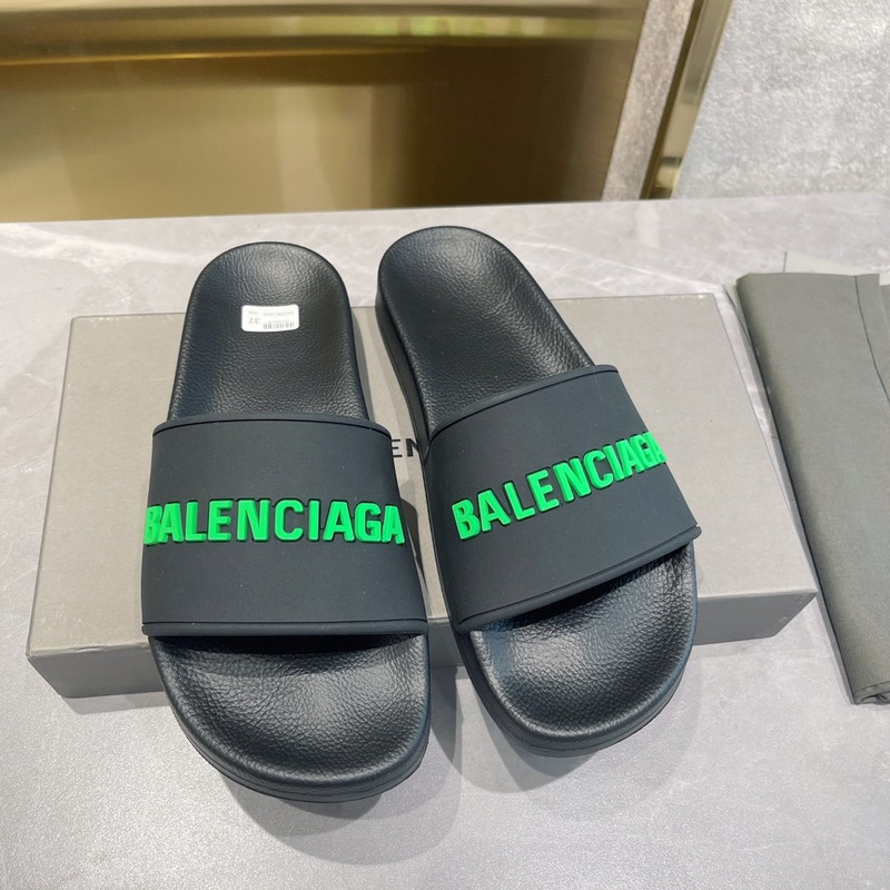 Ba*len*cia*ga 3d logo print pool slide sandal black & fluo green