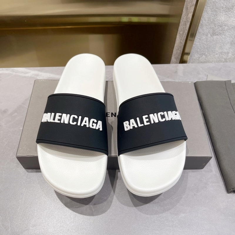 Ba*len*cia*ga 3d logo print pool slide sandal black & white