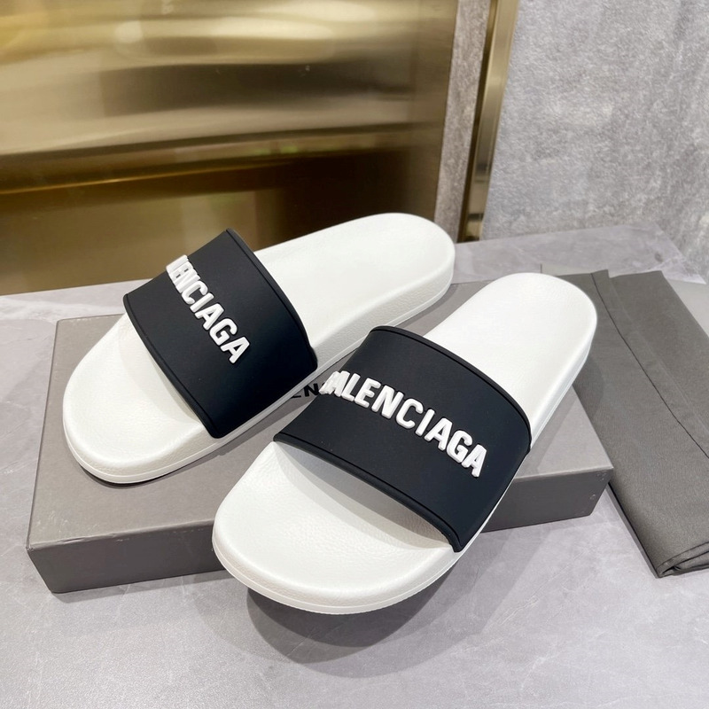 Ba*len*cia*ga 3d logo print pool slide sandal black & white