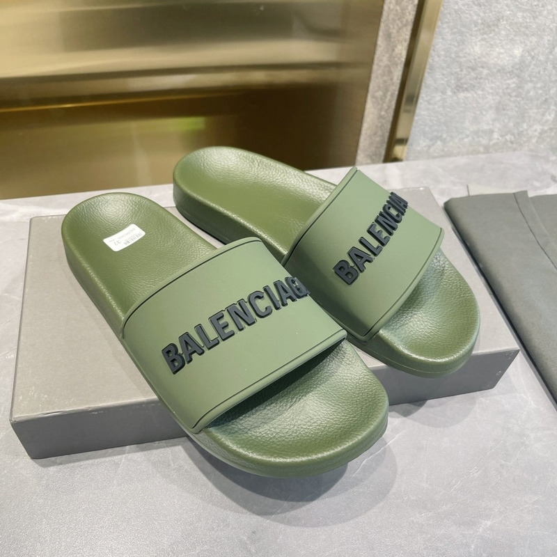 Ba*len*cia*ga 3d logo print pool slide sandal khaki & black