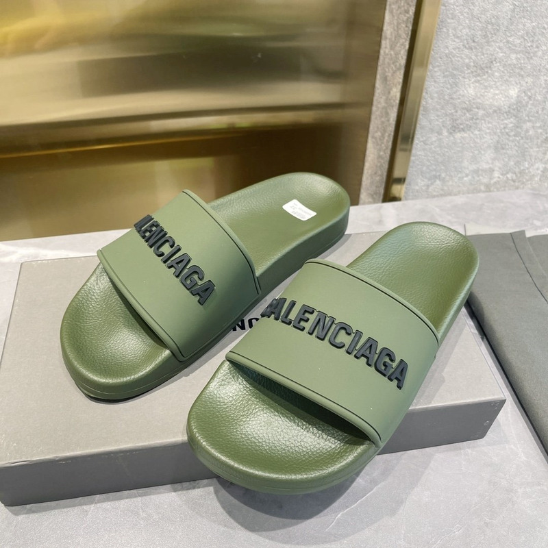 Ba*len*cia*ga 3d logo print pool slide sandal khaki & black