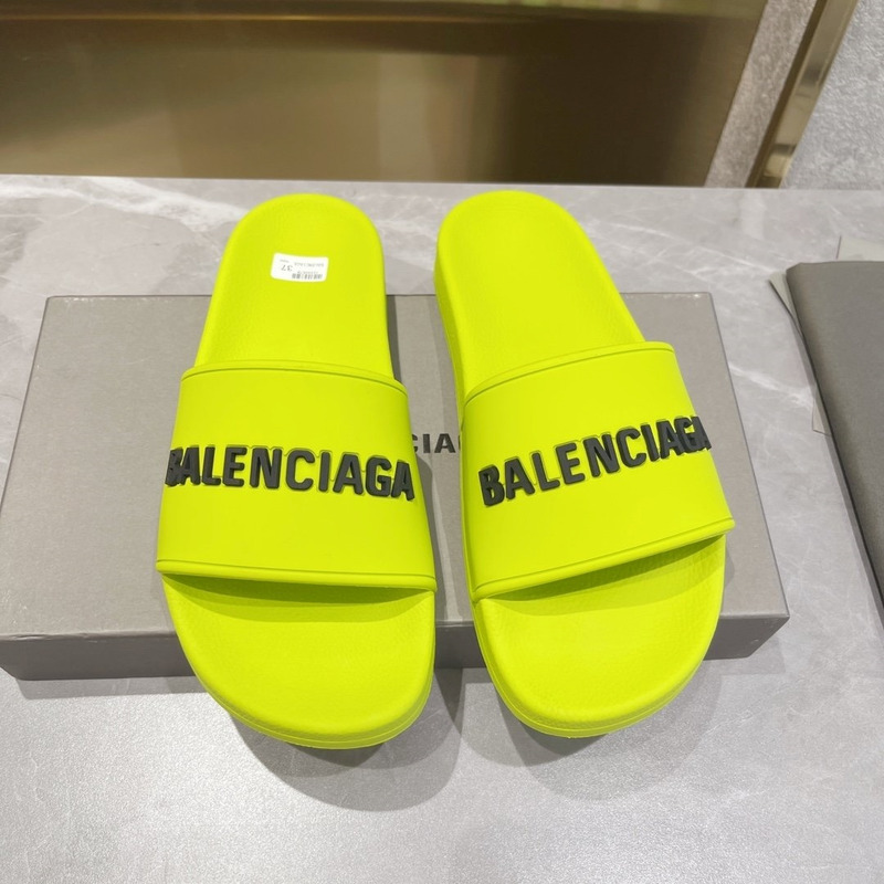 Ba*len*cia*ga 3d logo print pool slide sandal fluorescent yellow