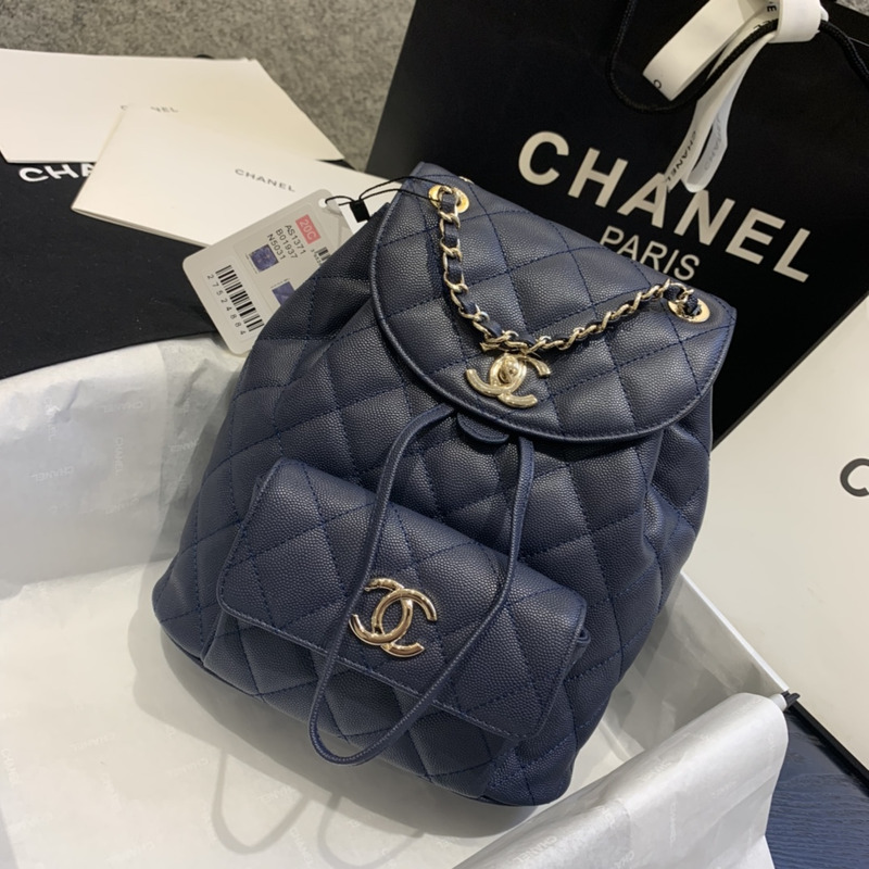 Ch*el caviar leather vintage duma backpack dark blue