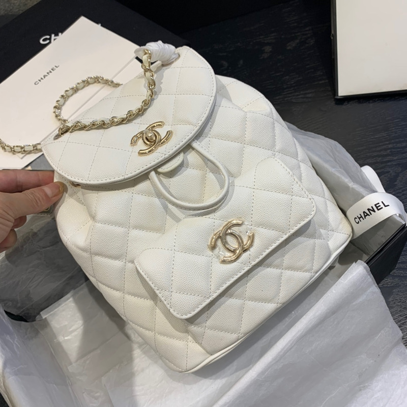 Ch*el caviar leather vintage duma backpack white