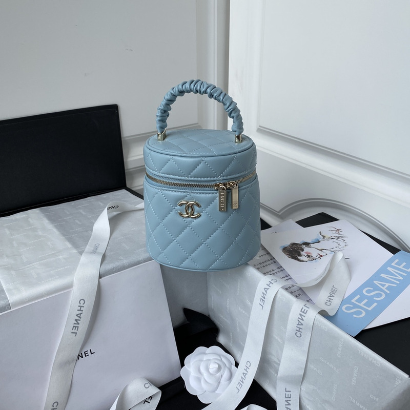 Ch*el small bucket bag lambskin blue