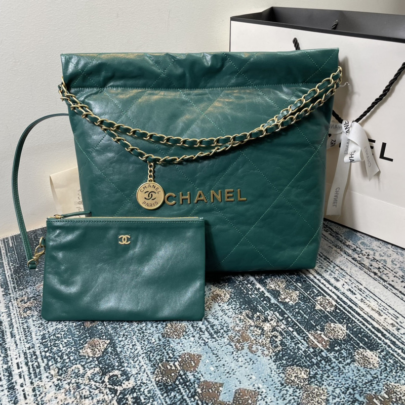 Ch*el 22 handbag shiny calfskin gold-tone & metal green