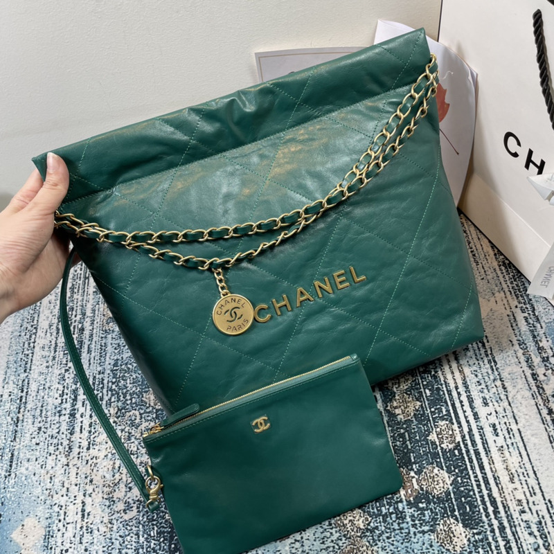 Ch*el 22 handbag shiny calfskin gold-tone & metal green