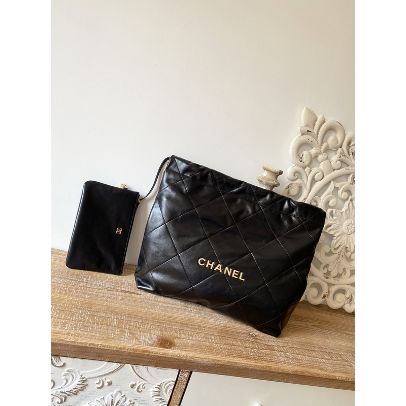 Ch*el 22 handbag shiny calfskin gold-tone & metal black