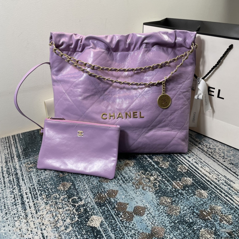 Ch*el 22 handbag shiny calfskin gold-tone & metal purple