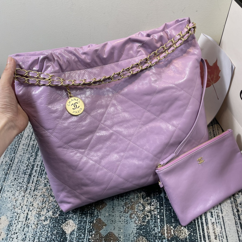 Ch*el 22 handbag shiny calfskin gold-tone & metal purple