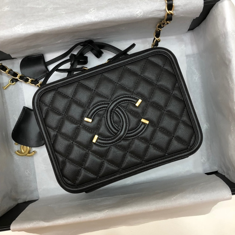 Ch*el leather vanity case black bag