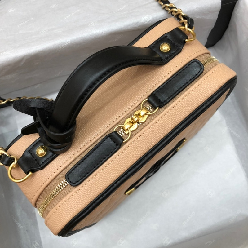 Ch*el lychee leather nude and black small classic camera bag chain bag 17cm17cm-13cm-8cm