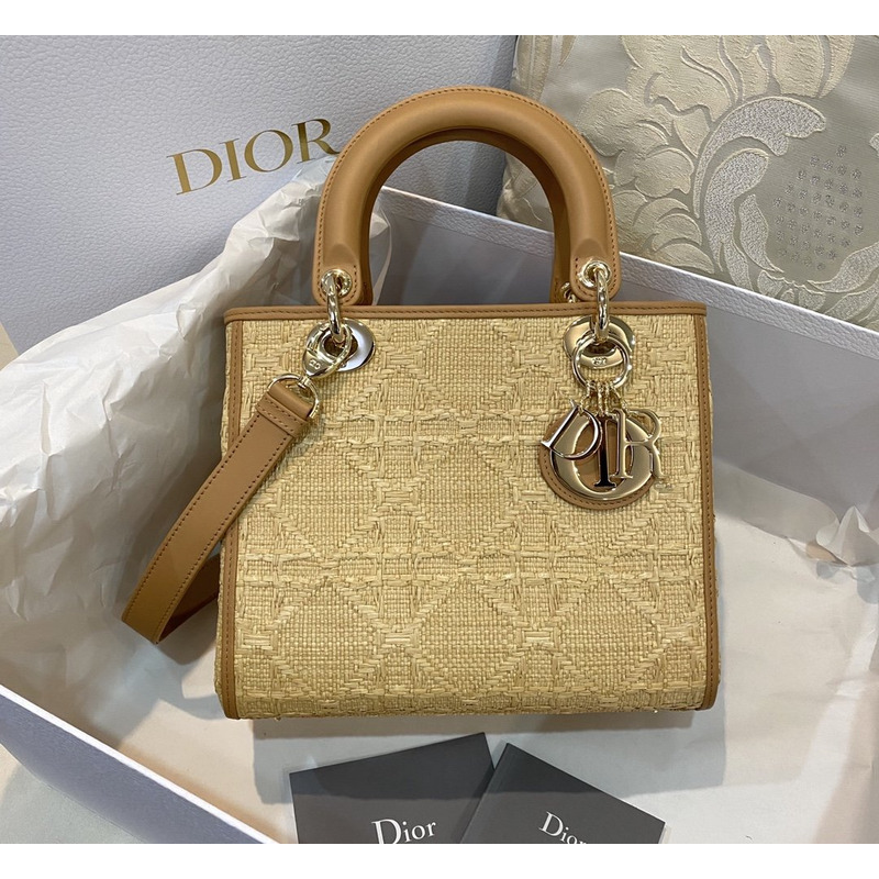 D*or medium lady D*or bag raffia cannage  24 x 20 x 11