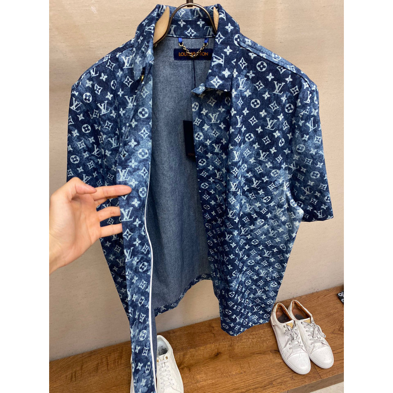 l**is V*t*n blue monogram print denim shirt