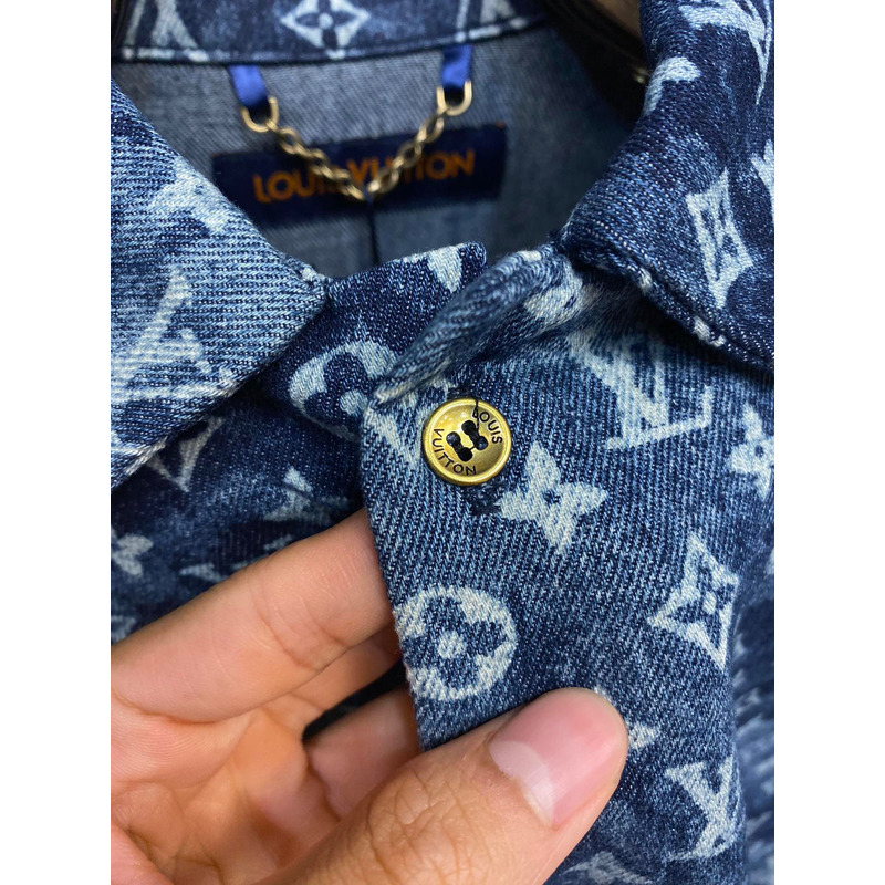 l**is V*t*n blue monogram print denim shirt