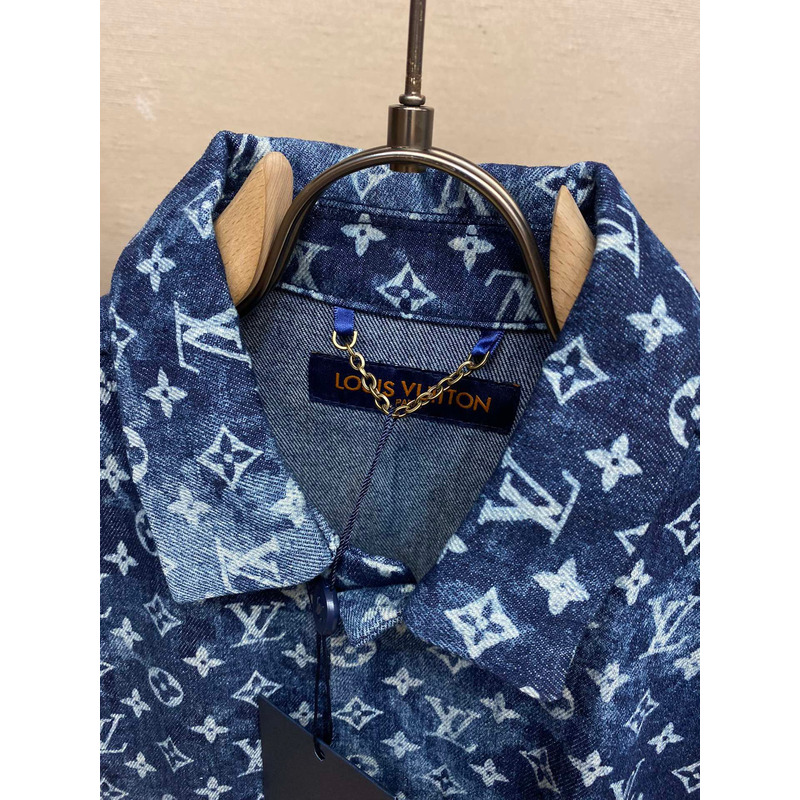 l**is V*t*n blue monogram print denim shirt