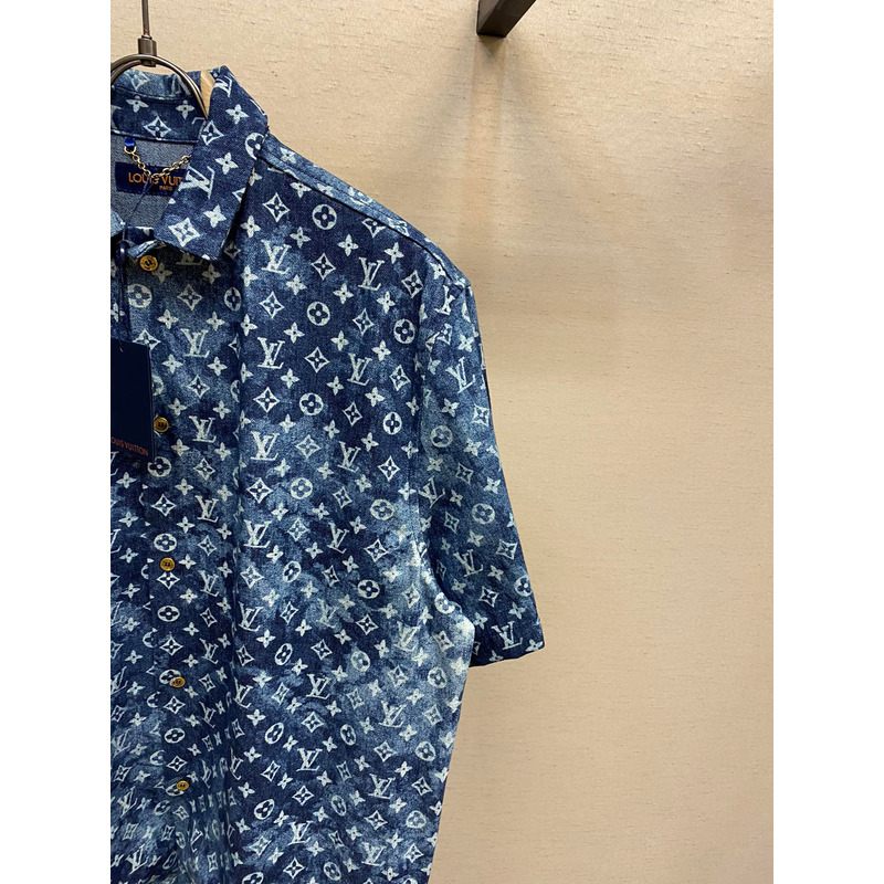 l**is V*t*n blue monogram print denim shirt