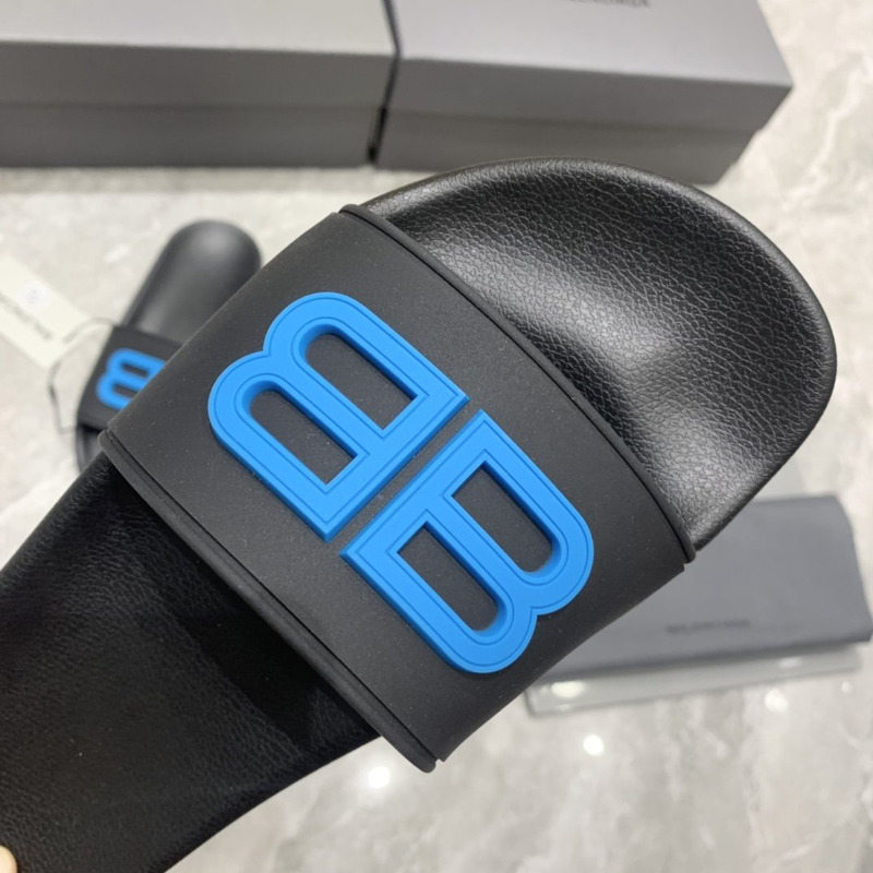 Ba*len*cia*ga pool slides 3d bb logo blue black