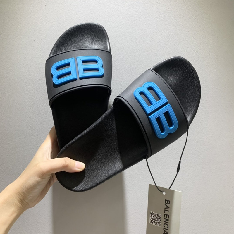 Ba*len*cia*ga pool slides 3d bb logo blue black