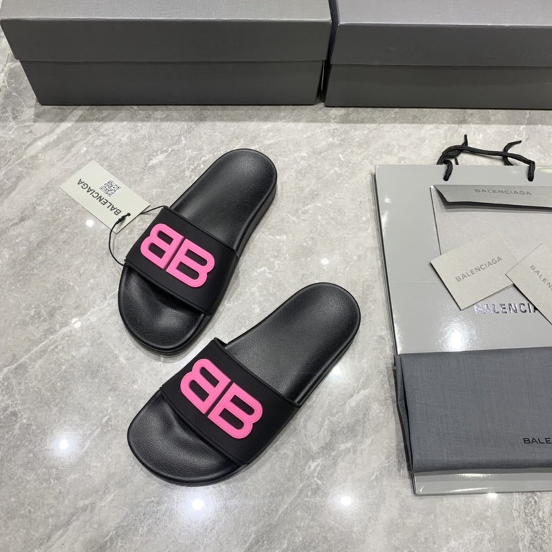 Ba*len*cia*ga pool slides 3d bb logo pink black