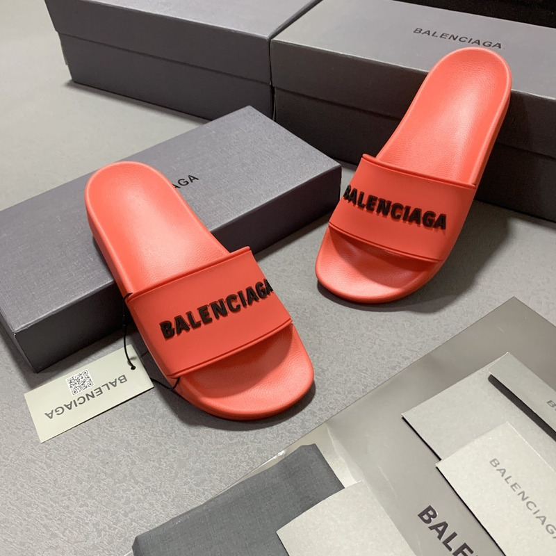 Ba*len*cia*ga 3d logo pool slides black red