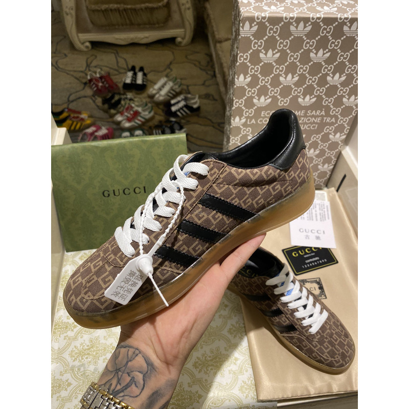 g*u*i x Ad*s gazelle sneaker brown black