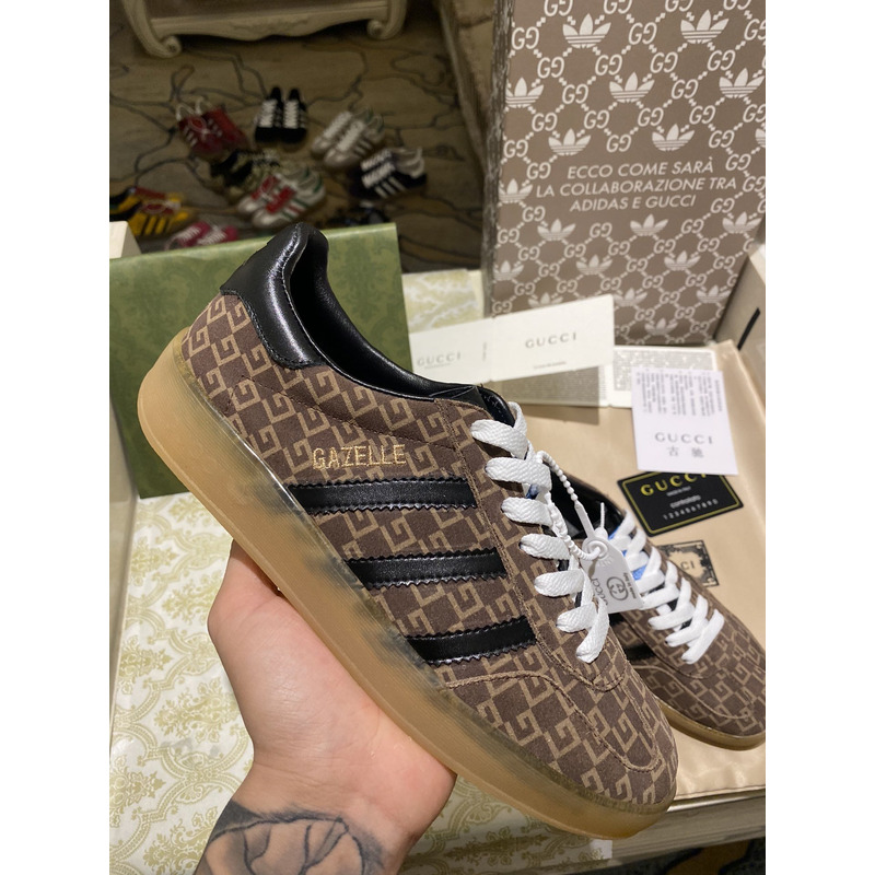 g*u*i x Ad*s gazelle sneaker brown black