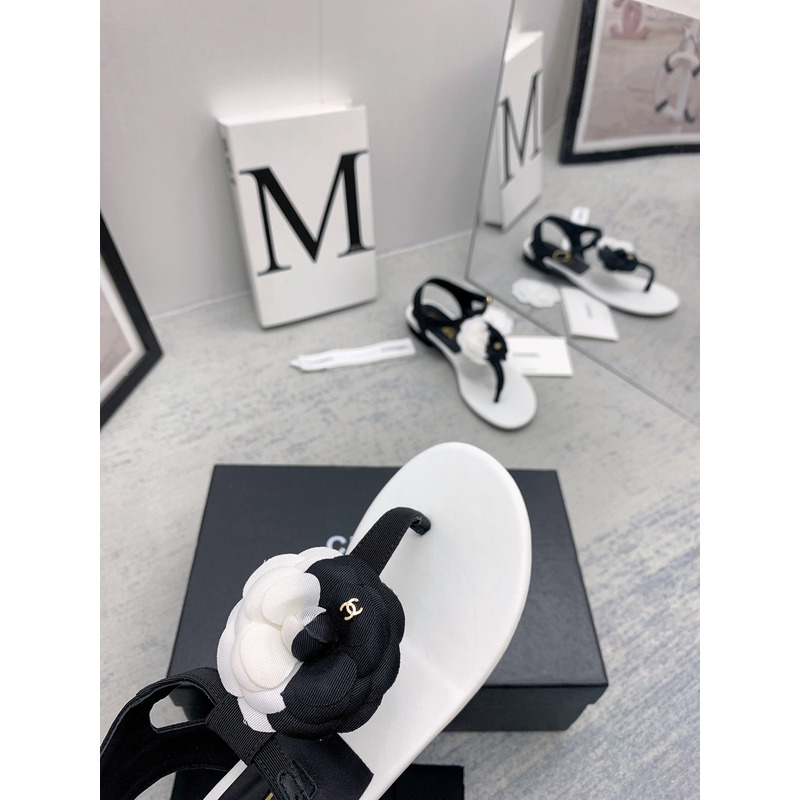 Ch*el camellia sandals black and white