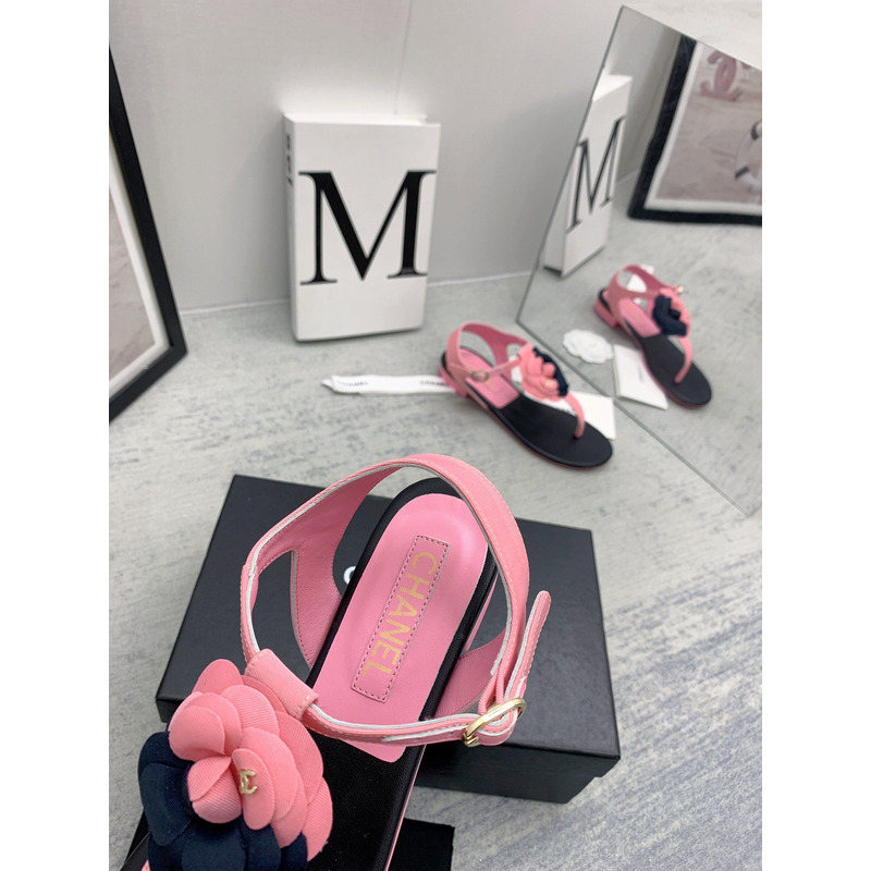 Ch*el camellia sandals black and pink