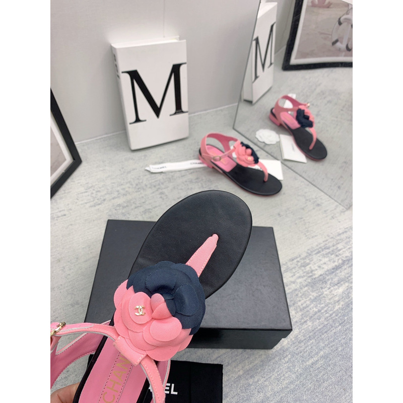 Ch*el camellia sandals black and pink