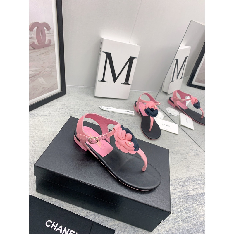 Ch*el camellia sandals black and pink