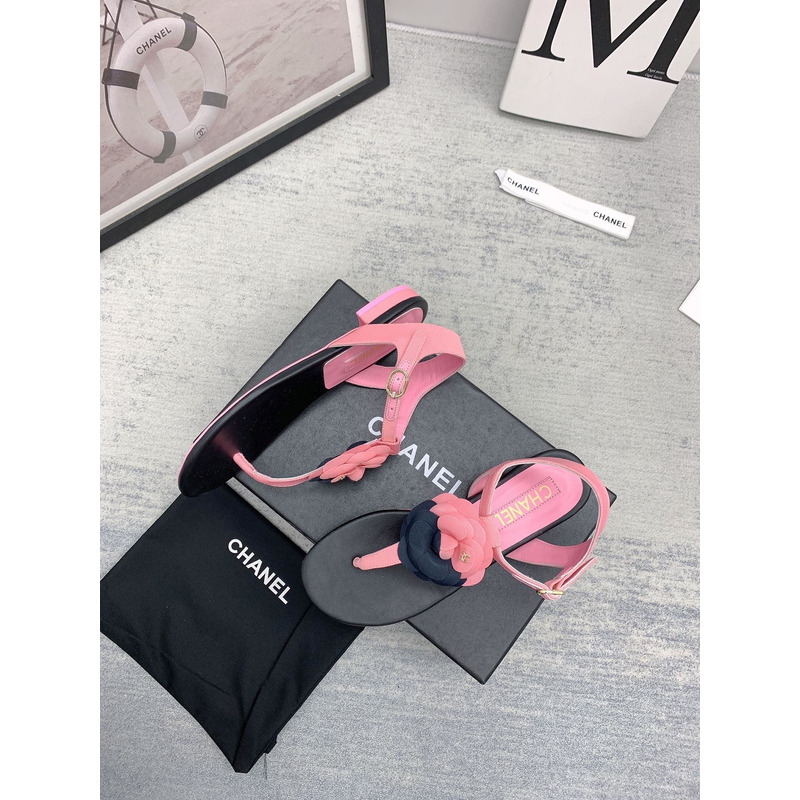 Ch*el camellia sandals black and pink