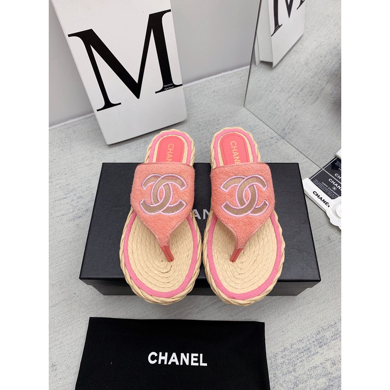 Ch*el casual style flip flops elegant style logo flat sandals pink