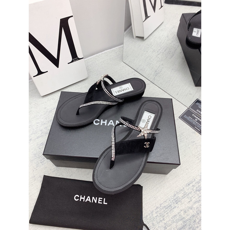 Ch*el suede calfskin & strass sandal black