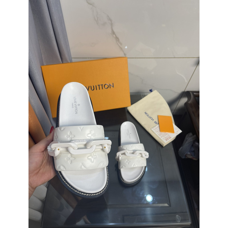 LV Sunset Flat Comfort Mule Sapphire White