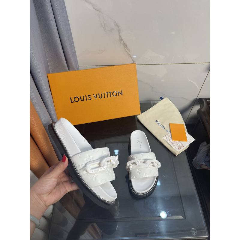 LV Sunset Flat Comfort Mule Sapphire White