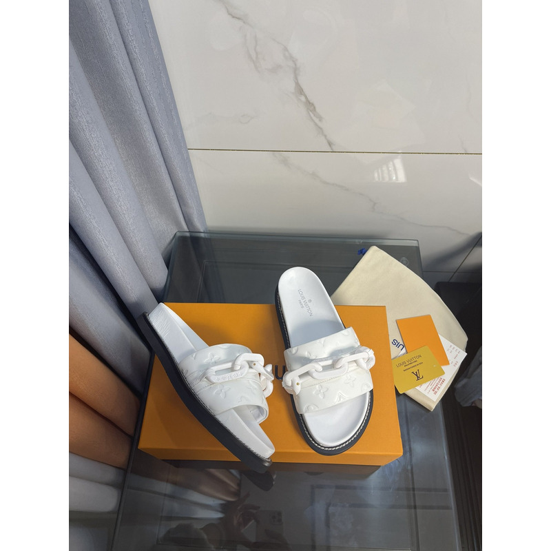 LV Sunset Flat Comfort Mule Sapphire White