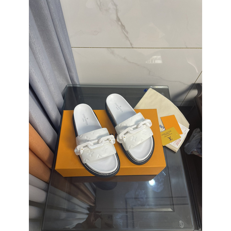 LV Sunset Flat Comfort Mule Sapphire White