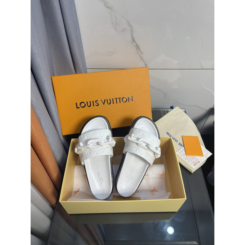 LV Sunset Flat Comfort Mule Sapphire White