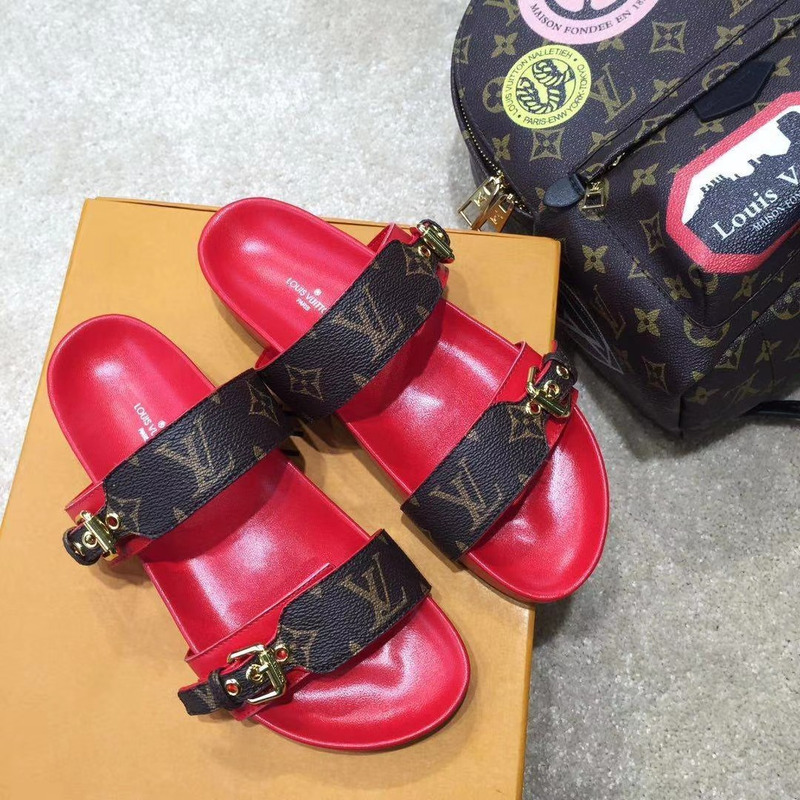 LV BOM DIA MULES MONOGRAM & RED