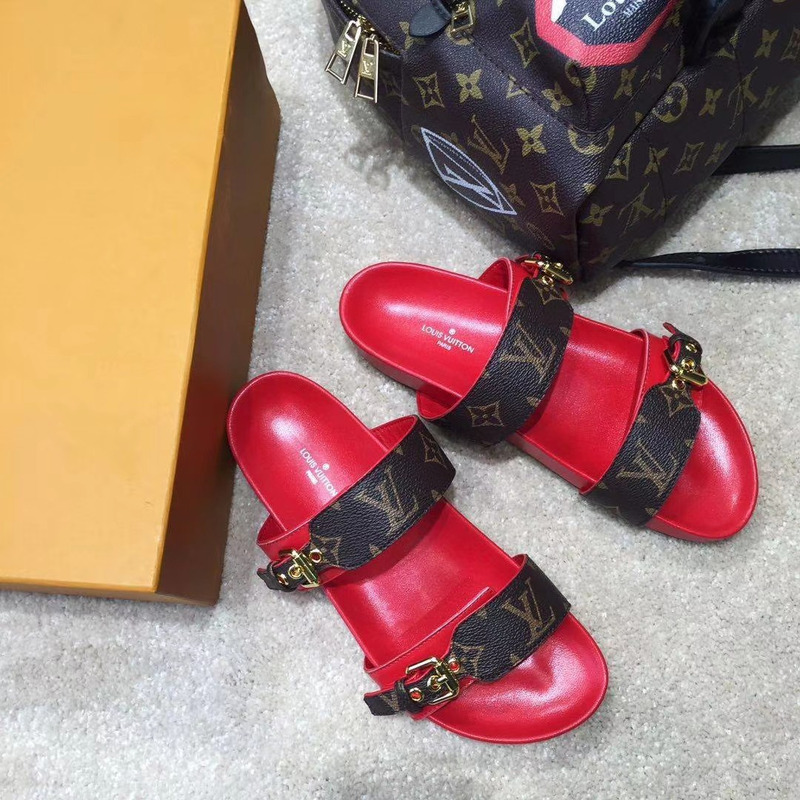 LV BOM DIA MULES MONOGRAM & RED