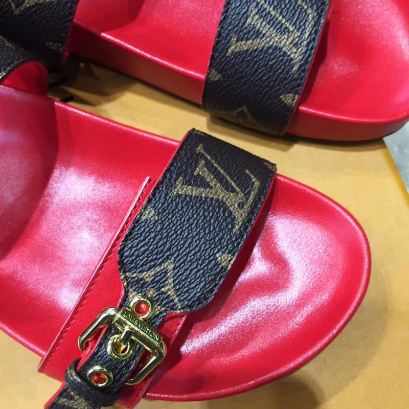 LV BOM DIA MULES MONOGRAM & RED